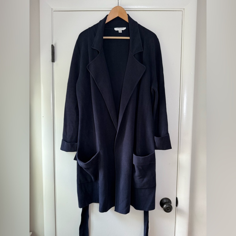 L.K. Bennett Navy Blue Melanie Knit Sweater Coat Neutral Classic Chic Cabincore